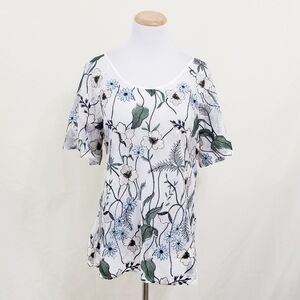 Sheer mesh tee floral embroidery white green vines